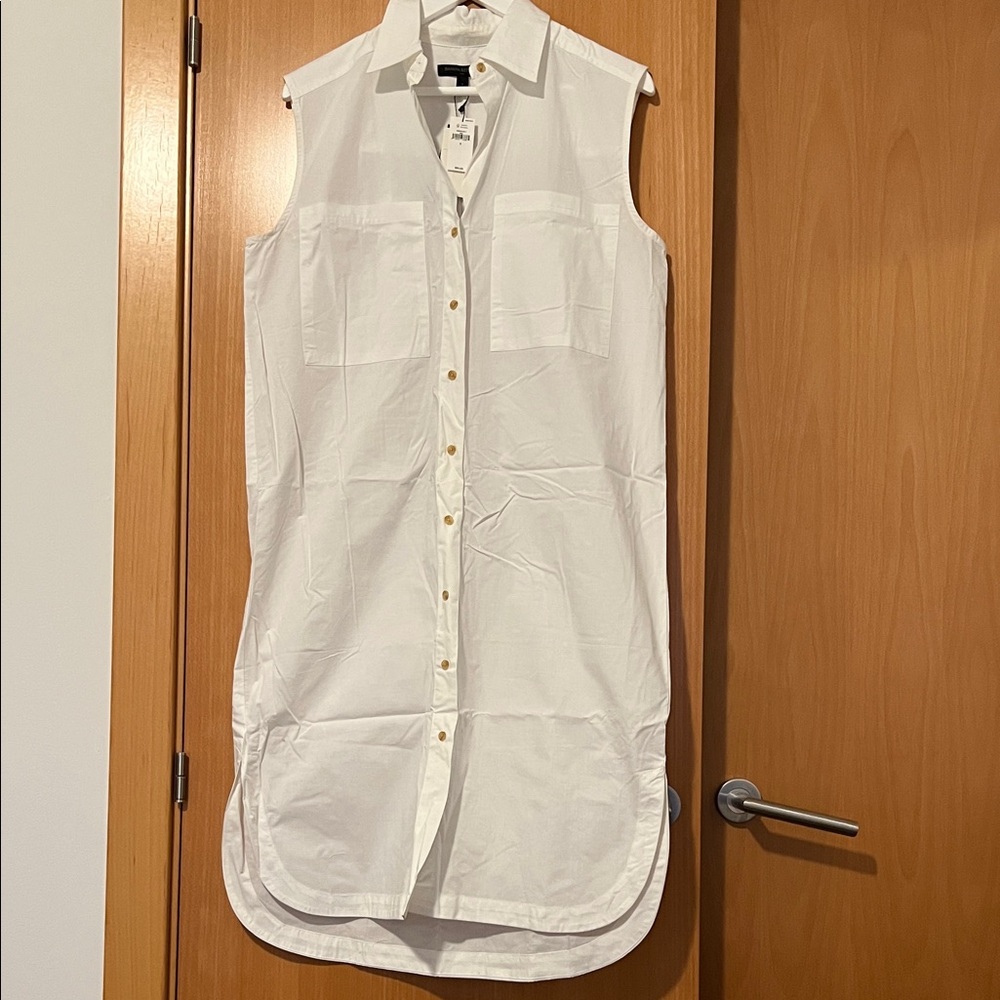 NWT White Sleeveless Button-Down Shirt Dress